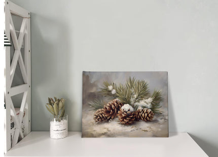 PHAMTE Winter Christmas Pinecone Wall Art Decor Canvas 11x14, Rustic Farmhouse Winter Pine Cone Xmas Pictures Decorations, Christmas Framed Prints Artwork for Home Bedroom Living Room Decor