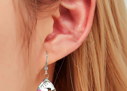 Earrings/Hummingbird Tear drop Earring Glass Dome Photo Jewelry Bird Art Earrings (Roses and Hummingbird)