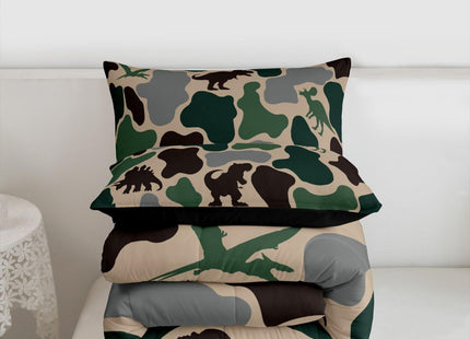 Green Camouflage Bedding Set King Size,Army Camo Dinosaur Comforter Set with 2 Pillowcases,Wildlife Animals Dino Bed Quilt,Rustic Cabin Farmhouse Quilt Sets Home Decor,Women Men Birthday Gift
