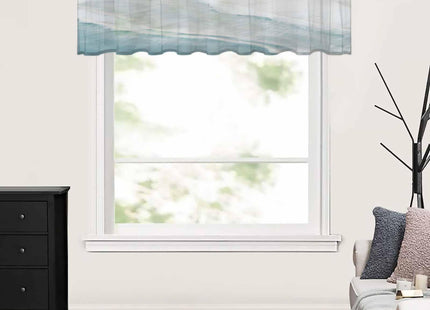 Pinroote Summer Beach Sheer Valance, Ocean Coastal Light Filtering Kitchen Curtain Valances, Nautical Seaside Aqua Beige Chiffon Rod Pocket Living Room/Bedroom/Cafe Curtains 54"x18"