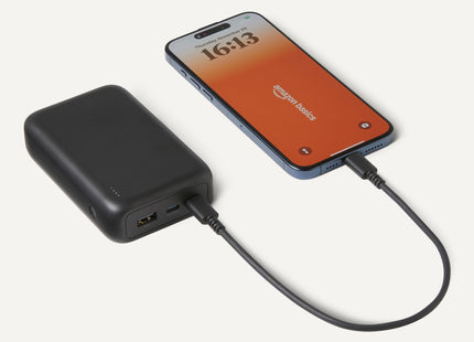 Amazon Basics High-Capacity Portable Charger Power Bank with 3-Port Output, 20,000 mAh, Black