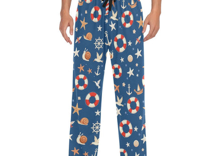 Nautical Blue Anchor Pajama Pants Nautical Lifebuoy Starfish Men's Pajama Bottoms Lounge Sleepwear PJs Sleep Pants M