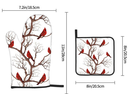 Winter Cardinal Birds Oven Mitts and Pot Holders Sets of 3 Hot Pads