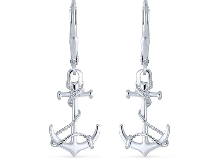 Nautical Boat Rope Anchor Dangle Earrings .925 Sterling Silver Lever Back