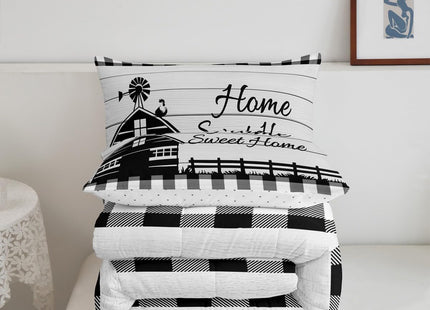 Rustic Cabin Comforter Set Twin Country Farmhouse Bedding Set Black White Buffalo Plaid Check Bedding Comforter Sets For Kids Boys Girls Farm Animal Windmill Quilt Set Western Decor 1 Pillow Case