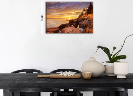 AIYISU Acadia National Park Costal Canvas Wall Art Sunset Bass Harbor Lighthouse Pictures Landscape Decor Ocean Beach Photo Prints Nature Painting Artwork for Living Room Office Home Decoration 16x24