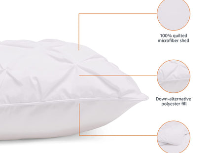 Amazon Basics Soft, Lightweight Down-Alternative Comforter Set, 3-Piece Pinch-Pleat Bedding Set with Piped Edges, Full/Queen Size, Bright White