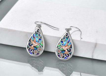 POPLYKE 925 Sterling Silver Hummingbird Earrings Teardrop Abalone Dangle Earrings For Women Hummingbird Jewelry for Mom