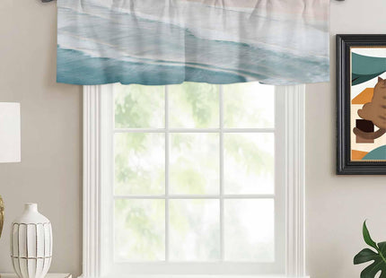Chucoco Summer Ocean Valance Curtain for Window,Coastal Beach Sea Waves Rod Pocket Kitchen Valances Blue Khaki Gradient Short Curtain Windows Treatment Drape for Bathroom/Living Room/Bedroom/Cafe
