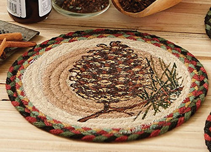 BLACK FOREST DECOR Pinecone Round Jute Trivet, Tabletop Protector 10" Dia.
