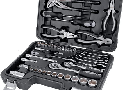 Amazon Basics 65-Piece General Household Home Repair and Mechanic's Hand Tool Kit Set with Storage Case, Portable, Non-Slip Handles, Black
