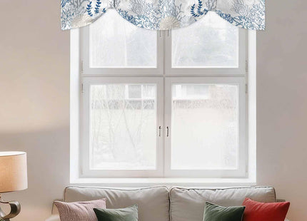 Blue Sea Turtle Tie Up Valance Curtain for Kitchen Living Room Bedroom Bathroom Cafe, Rod Pocket Small Short Window Drape Panel Adjustable Drapary Print, Coastal Ocean Coral Seaweed Jellyfish 54"x18"