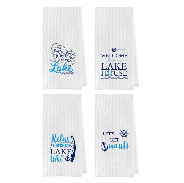 Geqtt Lake House Kitchen Towels Set - Lake House Decor for The Home, 16x24 Lake Life Decorative Hand Towels for Bathroom Set of 4, Life is Better at The Lake, Small, Nautical B