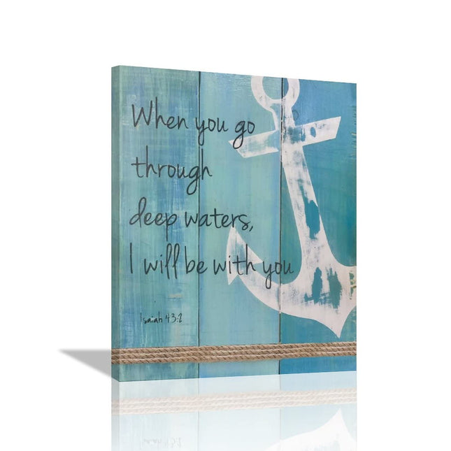 Bathroom Anchor Wall Art Christian Scripture Canvas Print Nautical Beach Bathroom Pictures Ocean Coastal Theme Painting Framed Artwork Office Home Decor for Bedroom Dining Living Room 12"x16"