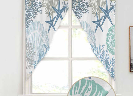 TweetyBed Swag Curtain Valances Nautical Coastal Ocean Coral Swag Kitchen Curtains Valances for Windows Starfish Beach Blue Teal Window Curtain Tiers for Kitchen Bedroom Living Room 56" W x 36" L