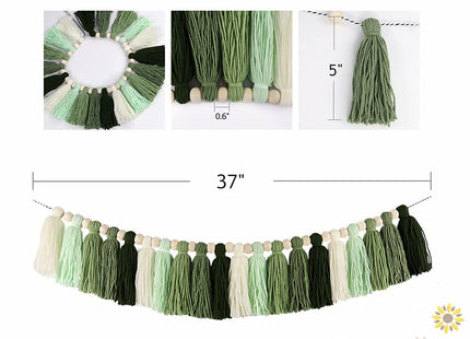 DrCor Sage Green Tassel Garland – Woodland Classroom Decor
