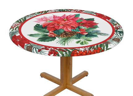 Christmas Holly Tablecloths Round Tablecloth Fitted Elastic Table Cover Washable for Kitchen Dining Picnic Party Fit T able 40-44