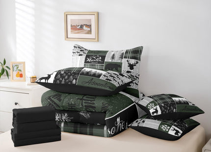 Erosebridal Bear Twin Bedding Set 7 Pieces, 1 Rustic Deer Comforter,1 Lotus Flower Fitted Sheet, 1 Farmhouse Cabin Flat Sheet, 2 Woodland Animal Pillow Cases, 2 Arrows Adventure Throw Pillow Covers
