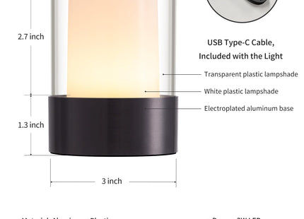 NEWSEE 4" Black Cordless Table Lamp Set of 2, Outdoor Rechargeable Lamp