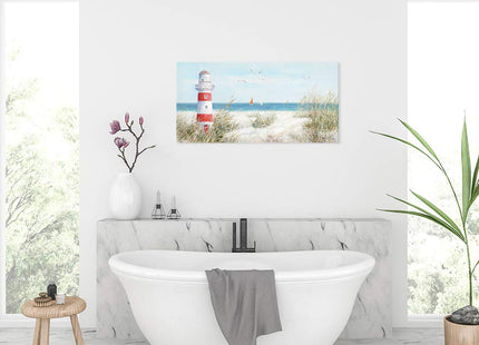 Lighthouse Canvas Wall Art for Home Bathroom Lighthouse Art Seagull Themed Boat Wall Coastal Wall Decor Large Framed for Living Room Easy to Hang 40''X20''