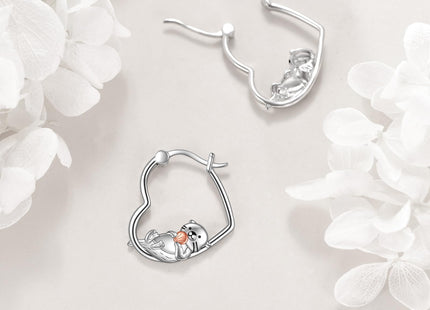 YFN Otter Earrings Sterling Silver Animal Heart Hoop Earrings Dangle Drop Dangling Cute Otter Jewelry Gifts for Women