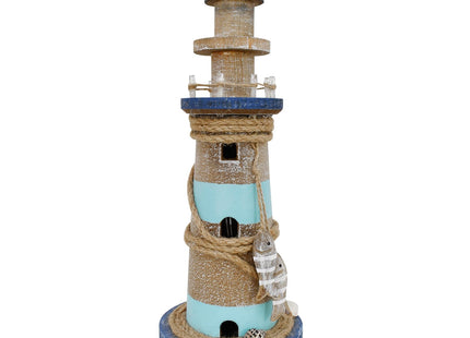 Linfevisi Wooden Lighthouse Decor with Light Tabletop Nautical Decor Solid Wood Light Houses Statue Figurines Inside Standing Coastal Beach Decoration Ocean Sea Theme Home Bathroom