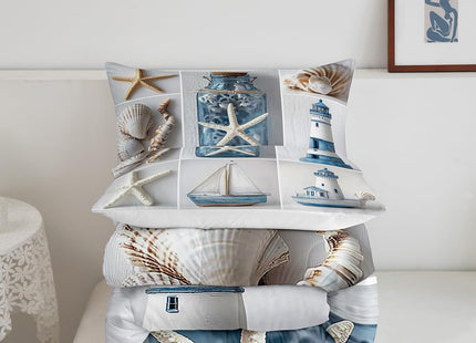 Erosebridal Nautical Comforter Set, Beach Theme Duvet Sets Twin Size, Marine Sail Boat Bedding Set for Kids Boys Girls Teens, Lighthouse Pearl Quilted Duvet for Living Room Decor