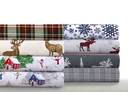 Tribeca Living Queen Deep Pocket Flannel Sheet Set, Plaid Moose