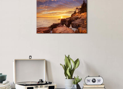 Sunset Coastal Wall Art Bass Harbor Beach Bathroom Decor Acadia National Park Poster Ocean Landscape Canvas Prints Pictures Modern Nature Lighthouse Artwork for Living Room Home Decoration 12x16"