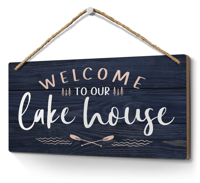 Heuhuww Lake House Sign 6"x12"Welcome to Our Lake House Lake Life Themed Wall Decor for Living Room Summer Home Cabin Cottage,Gifts for Lake Lovers