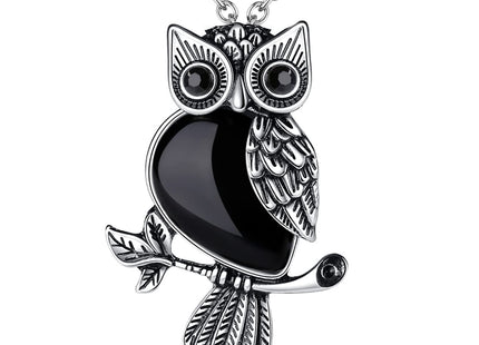 MAIBAOTA Owl Necklace, Black Obsidian Necklace for Women, Chirstmas Owl Gifts for Women, Natural Crystal Owl Jewelry