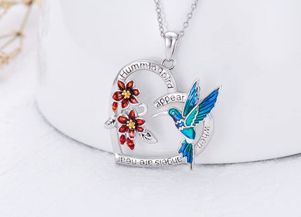 LONAGO Hummingbird Necklace Hummingbird Heart Pendant Necklace 925 Sterling Silver Hummingbirds Necklaces Gifts for Women