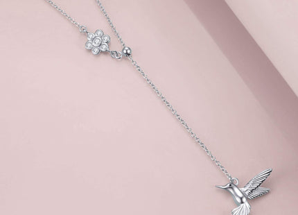 YAFEINI Hummingbird Necklace Sterling Silver Adjustable Lariat Y Hummingbird Necklace Hummingbird Pendant Jewelry for Women Gifts