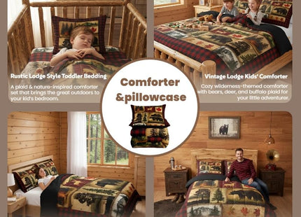 Bear Cabin Plaid Comforter Set Queen, Rustic Farmhouse Bedding Comforter Sets, Retro Hunting Deer Bedding, Country Woodland Pine Tree Duvet Set, Maple Leaf Lodge Decor Down Comforter, Red Black Brown