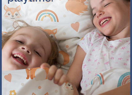 Kids Full Size Bed Sheet Set - 4 Piece Kids Loft Bed Sheets - Fox Forest Animal Themed Bedding - Soft - Breathable & Machine Washable - Rainbow Flower Hearts Bed Set for Boys, Girls, Teens & Toddlers