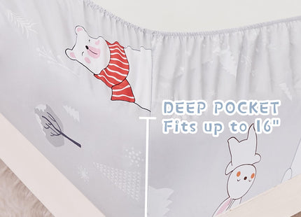 Yibeizi Kids Bear Snowmen Reindeer Bunny Printed Sheet Set Twin Size for Boys Girls, Cute Christmas Winter Microfiber Bedsheets Deep Pocket Bed Sheet & Pillowcase Sets 3 Pieces