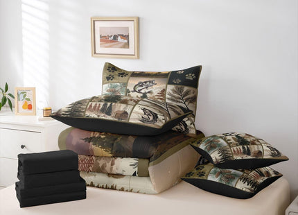 Feelyou Fish Comforter Set with Sheets 7 Piece Queen Size Hunting Fishing