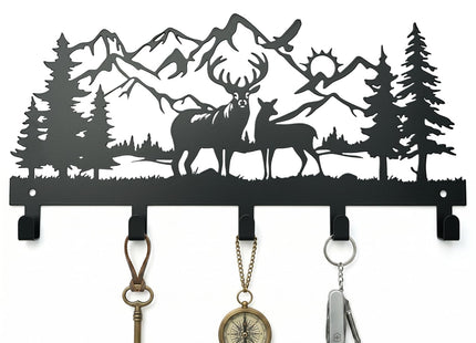 Metal Key Holder Wall Mount, Deer Antler Key Hooks, Rustic Cabin Decor