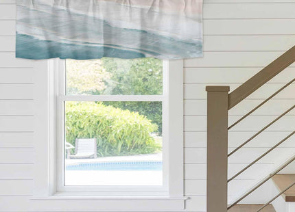 Chucoco Summer Ocean Valance Curtain for Window,Coastal Beach Sea Waves Rod Pocket Kitchen Valances Blue Khaki Gradient Short Curtain Windows Treatment Drape for Bathroom/Living Room/Bedroom/Cafe