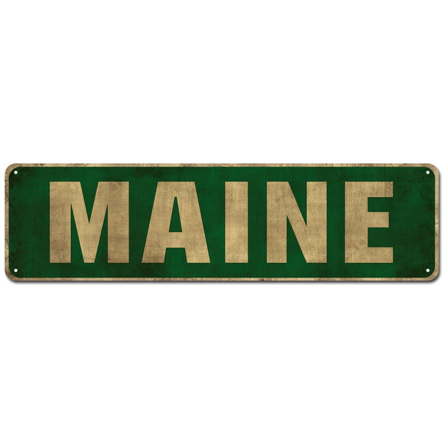 Maine State Sign, Porch Decor for Home, Bar, Farmhouse, 4x16 Inches Vintage Aluminum Metal Wall Sign