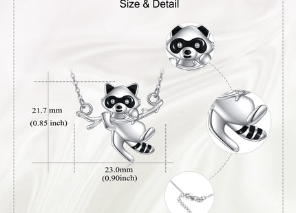 URONE Raccoon Necklace 925 Sterling Silver Cute Raccoon Pendant Animal Jewelry Gifts for Women(Raccoon)