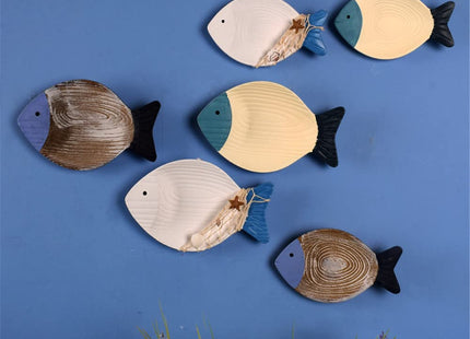 OECECR 2Pcs Wood Fish Nautical Beach Wall Decor, Wooden Hanging Coastal Wall Art Decor for Home, Lake House, Ocean Bathroom Decor - Blue