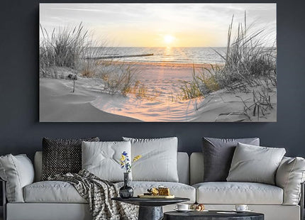 Yxbhhym-Black and White Sunset Beach Wall Art Coastal Room Decor Ocean Picture for Living Room Wall Art Bedroom Seascape Artwork Prints Sea Scene Painting Modern Bathroom Office Decor