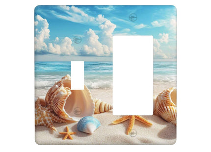 Beach Coastal Seashore Sea Starfish Shell Sand Light Switch Cover Plate 1 Gang No Device Blank Electrical Wall Plates Faceplate Decorative Switch Plate for Bathroom Home Decor