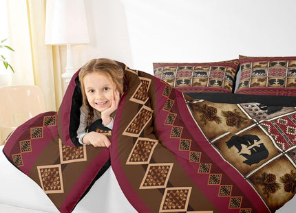 Erosebridal Rustic Bear Comforter Set Twin Retro Farmhouse Lodge Cabin Bedding Comforter Sets Patchwork Country Hunting Wildlife Animal Comforter Red Brown Southwestern Aztec Quilt 1 Pillow Case