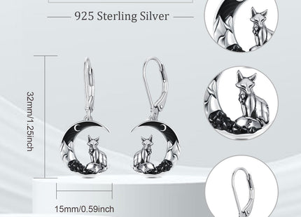 Flpruy Fox Earrings 925 Sterling Silver Crescent Moon Fox Leverback Earrings Halloween Earrings Fox Jewelry for Women Gifts for Fox Lovers