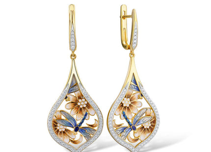 Santuzza 925 Sterling Silver Enamel Dragonfly Drop Earrings