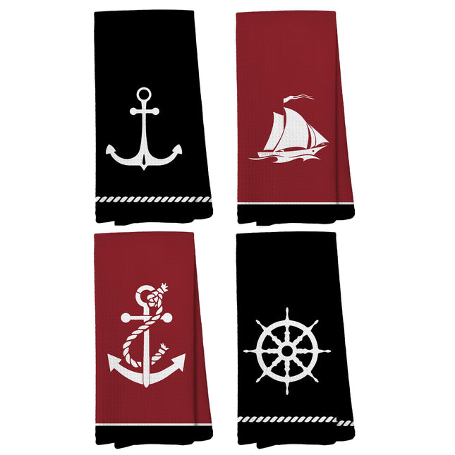Liosei Nautical Bathroom Hand Towels - Nautical Gifts for Women Men Dish Hand Towels Decorations, Boat Coastal Beach Towel for Kitchen Bathroom Decor, 16 x 24Inch Set of 4