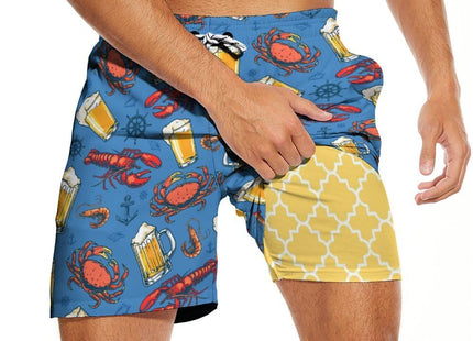 Qoekrfu Lobster Crawfish Mens Swim Trunks with Compression Liner 5 inch