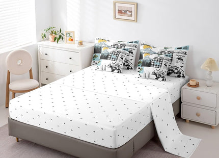 Erosebridal Cabin Bear Deer Comforter Set Queen 7 Piece Hunting Fishing Bass Fish Bedding Set with Sheets,Rustic Farmhouse Buffalo Plaid Bed in A Bag for Kids Boys Men Woodland Animal Bed Set